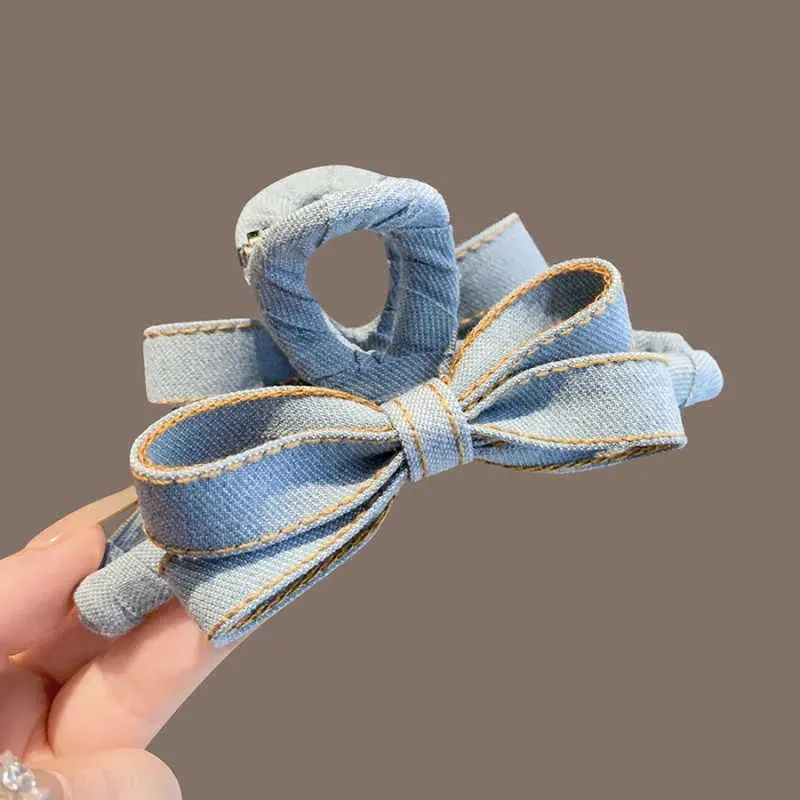 Herbst-Winter-Haarklammer mit Denim-Schleife für Damen, High-End-Haarknoten-Haifischklammer, 2025, neues großes Haar-Accessoire für den Rücken