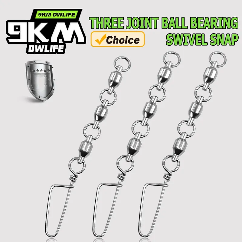 9KM Kugellager Wirbel Snap 5 stücke Drei Joint Angeln Snap Wirbel Clip Stecker Salterwater Accessaires Angelgerät