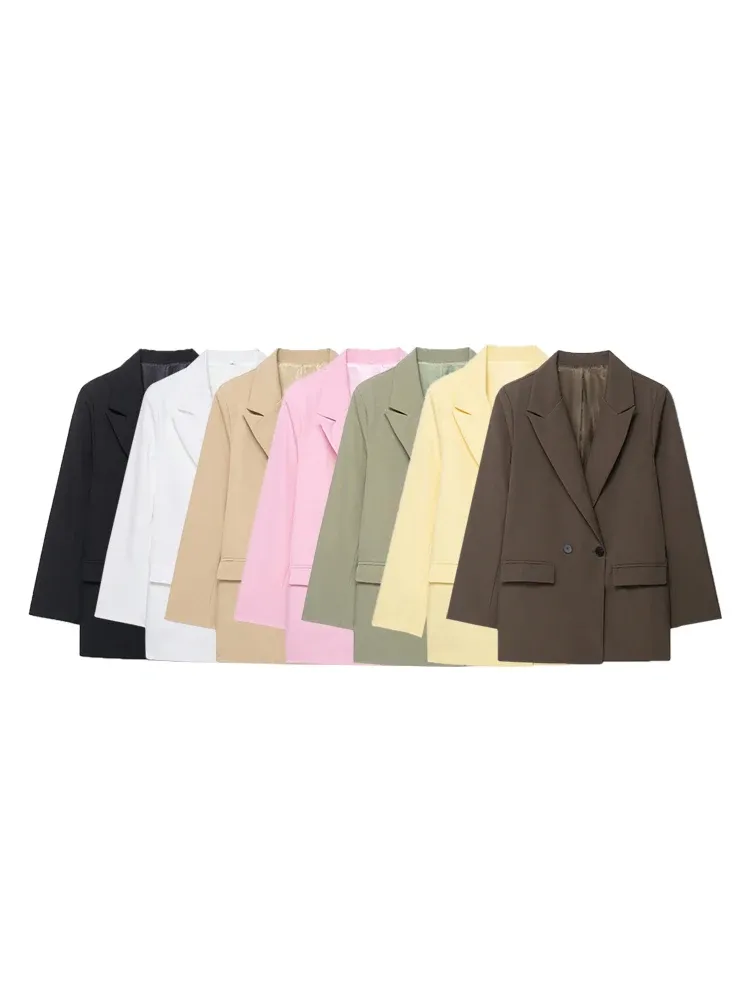 Zweireihiger einfarbiger Blazer für Damen, langärmelig, Bürokleidung für Frühling, Herbst, Winter, alter Geldstil
