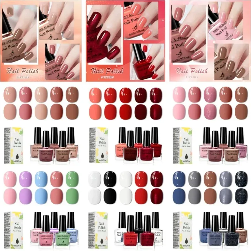5 Stück/Set 8 ml Nagellack auf Wasserbasis, langlebig, schnell trocknend, keine Notwendigkeit der Lampe, um Nagelzubehör zu heilen, Vernis für Nageldekoration
