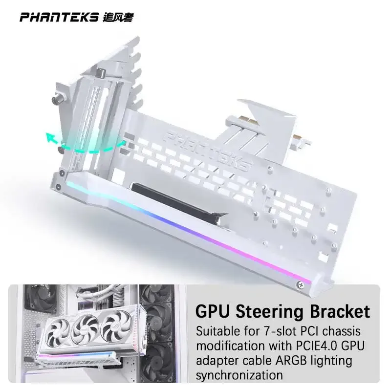 PHANTEKS GPUKT 4.0 ARGB drehbares Grafikkarten-Halterungsset mit PCIe 4.0 Grafikkarten-Adapterkabel 220 mm. Unterstützt GPU der Serie 40