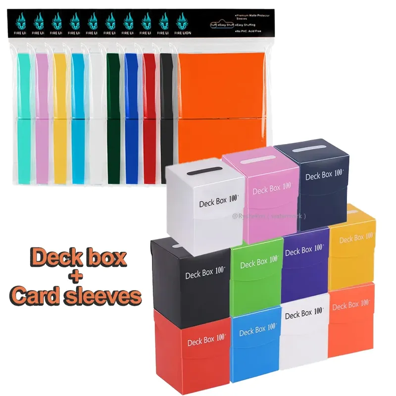 Kartendeckbox und 100 Stück, 66 x 91 mm, matt, Standardgröße, Kartenhüllen, Sammelkartenschutz, kompatibel mit MTG TCG-Sportkarten