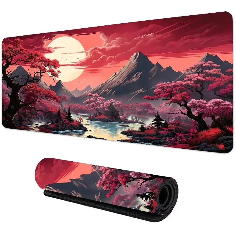 Sunset Mountain View Silikon-Gaming-Mauspad, großes Tastaturpad, topografisches Mauspad für Tastatur mit rutschfester Tischmatte