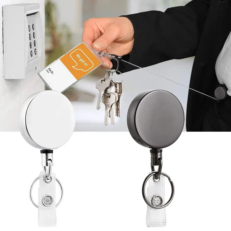 Einziehbarer Schlüsselanhänger aus Metalldraht, Abzeichenrolle, Ausweisband, Namensschild, Karte, Abzeichenhalter, Rollen, Rückstoßkette, Clips, Schlüsselanhänger für den Außenbereich