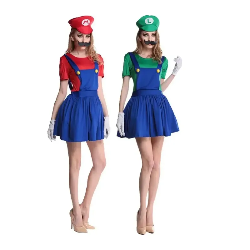 Verkleidung Herren Luigi Deluxe Erwachsenenkostüm Super Brothers Kostüm Cosplay Kostüm Outfit Halloween Damen mit Hut und Schnurrbart