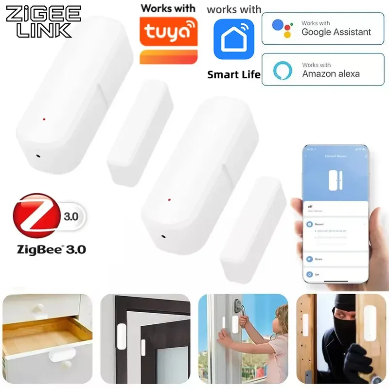 Kompatibel mit Tuya ZigBee 3.0 Tür- und Fenstersensor Smart Home Sicherheitsalarm Kontakt-Öffnungs-/Schließdetektor Sprachsteuerung Home Assistant