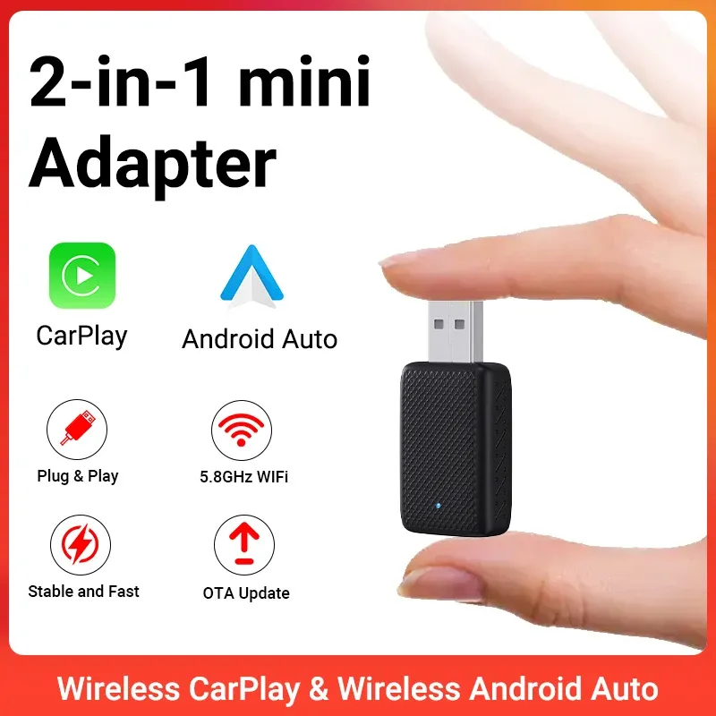2026 NEU Kabelgebundenes zu Kabelloses CarPlay und Android Auto 2-in-1 Mini-Adapter 5GHz WiFi5 für 99% Original Kabelgebundene CarPlay/Auto-Fahrzeuge