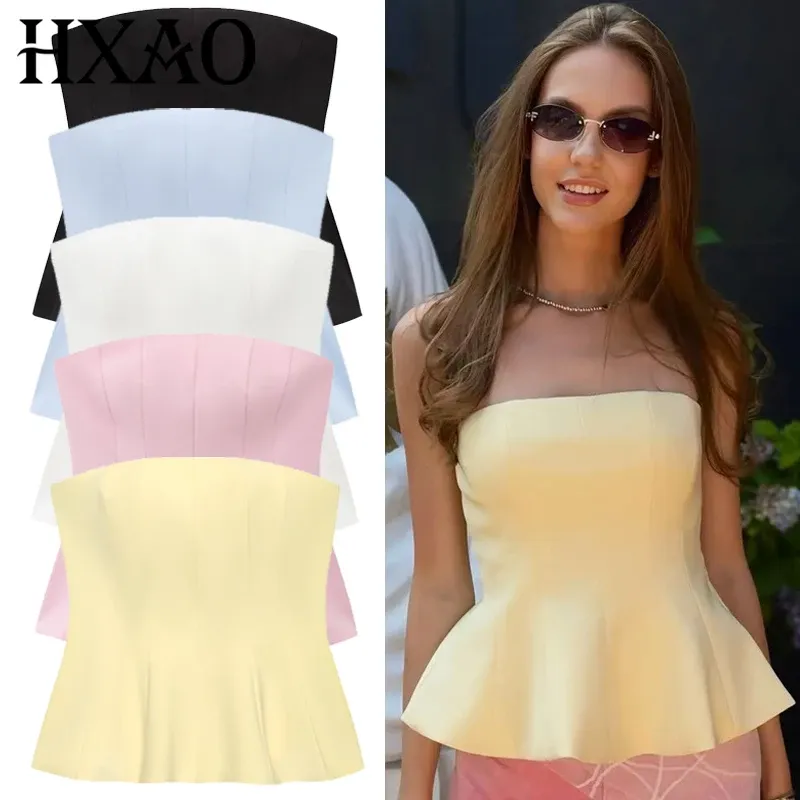 HXAO Korsett-Röhrenoberteil für Damen, Sommer, 2022, Weiß, Rosa, Blau, Gelb, Schwarz, Top, Bustier, Rüschenwesten, süßes, ärmelloses, rückenfreies Tank-Top