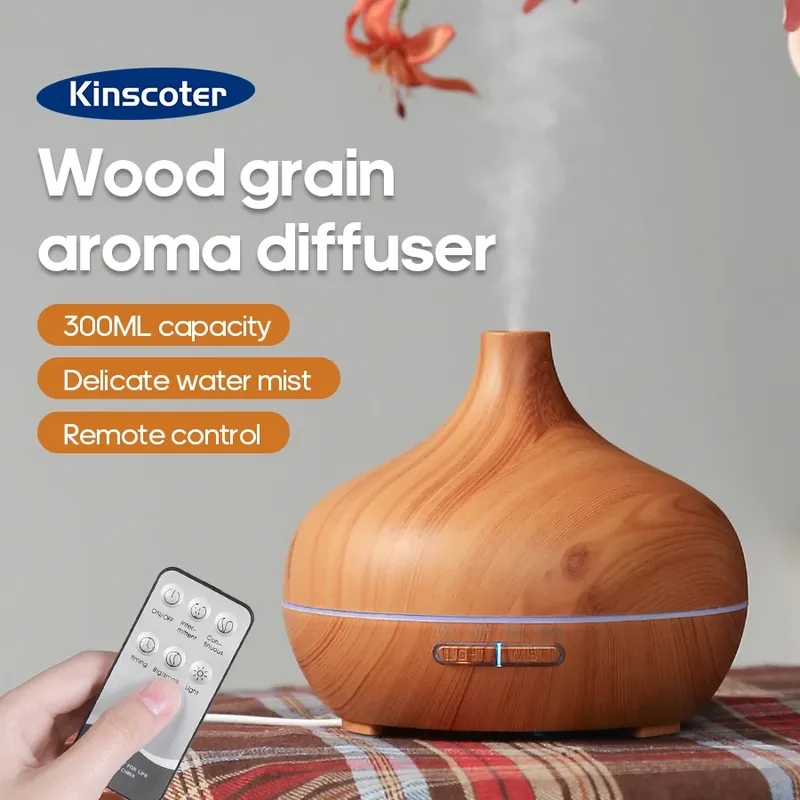 Holzmaserung Aromatherapie-Diffusor USB-Luftbefeuchter Desktop-Luftreiniger Aroma-Kaltnebeldiffusor/Ätherisches-Öl-Set