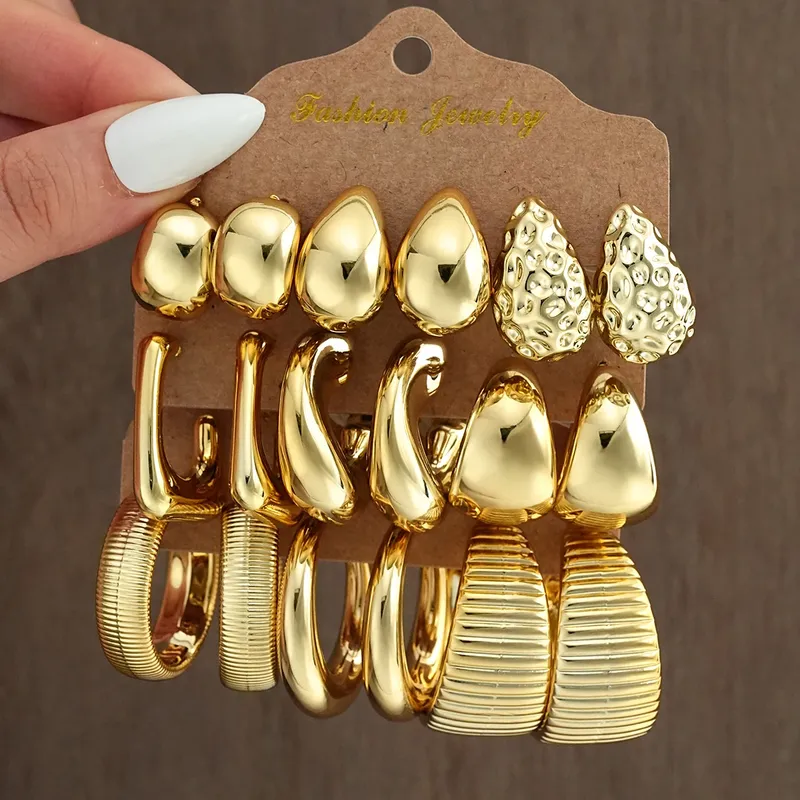 18 Teile/satz Vintage Punk Waterdrop Hoop Ohrring für Frauen Mode Gold Silber Farbe Übertrieben CCB Ohrring Täglichen Verschleiß Schmuck Neue