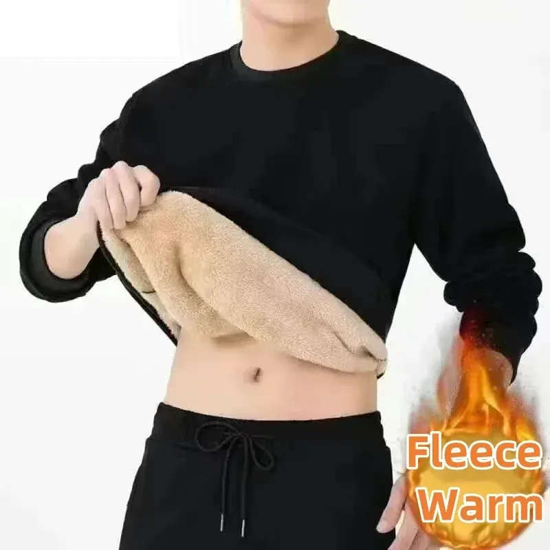 Männer Herbst Winter Fleece Gefüttert Warme Top Koreanische Modische Lange Ärmeln Basis Shirt Plüsch Casual Warme Unterwäsche T-shirt