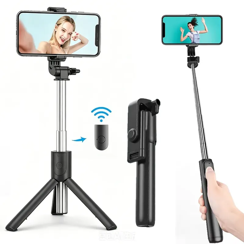 3-in-1-Bluetooth-Selfie-Stativ mit kabelloser Fernbedienung, Fülllicht und Auslöser, tragbares, faltbares Einbeinstativ für iPhone, Selfie-Stick