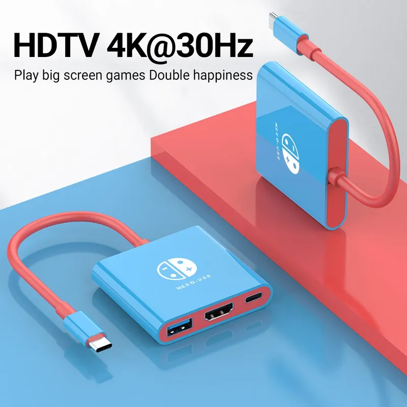 Tragbare 3-in-1 4K Dockingstation für Switch, Typ-C-Hub mit HDMI, USB 3.0, perfekt für Reisen und Gaming, kompaktes Design, einfache Einrichtung