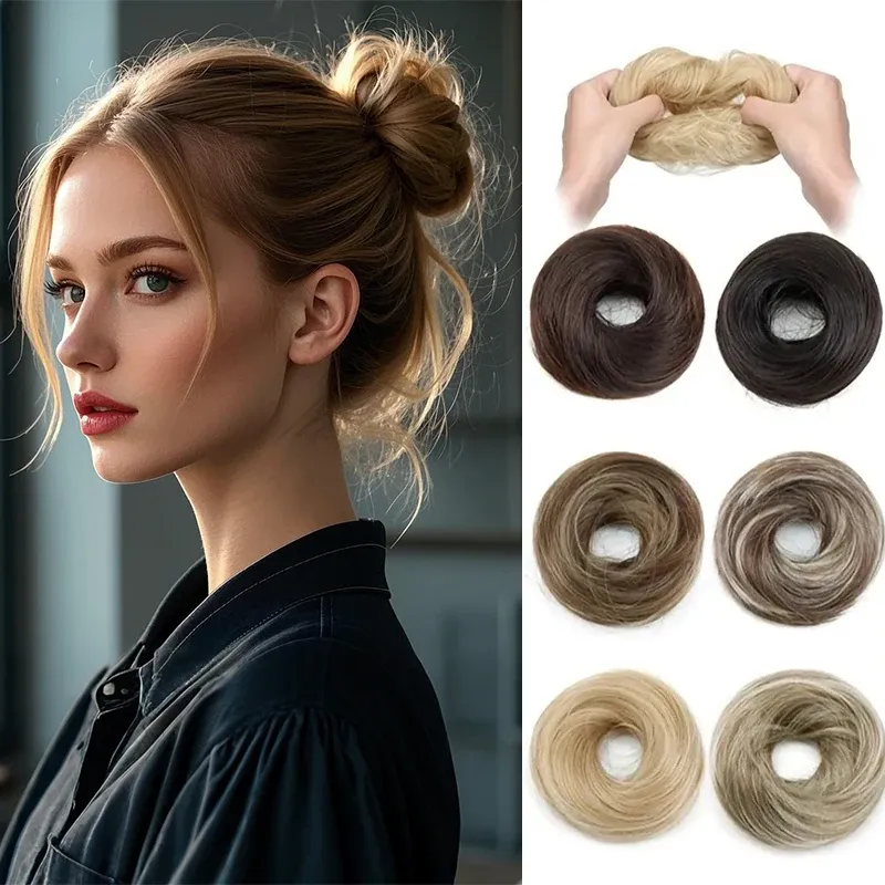 Synthetische Messy Bun Haarteil Gerade Chignon Verlängerung Mini Gummiband Haarknoten Scrunchies Hochsteckfrisur Donut Perücke Zubehör
