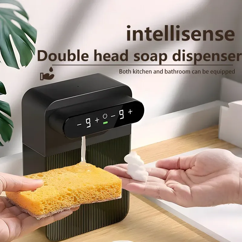 400 ml + 400 ml USB wiederaufladbarer doppelköpfiger berührungsloser automatischer Schaumseifenspender – an der Wand montierbar für mehrere Szenarien