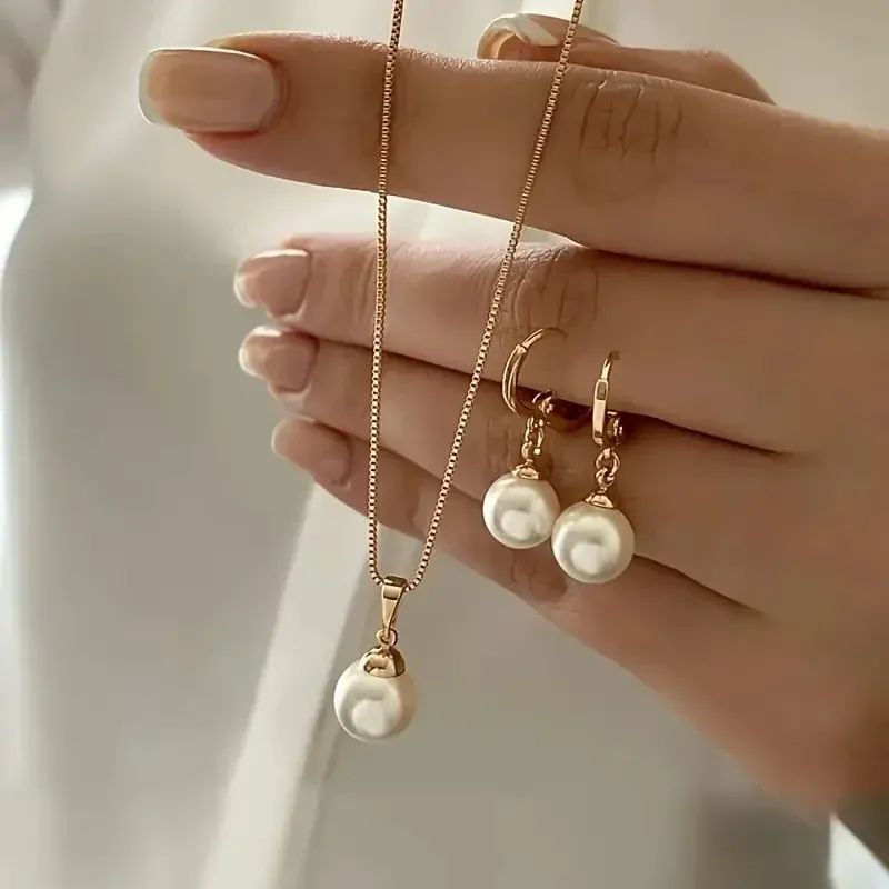 Mode Perlen Schmuck Set Für Frauen Baumeln Ohrringe Anhänger Halskette Einfache Zierliche Täglichen Tragen Outfit Party Zubehör