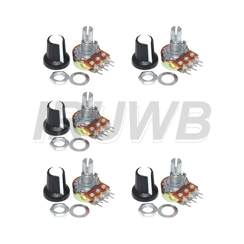 5 Sets WH148 15 mm 3-poliger linearer Kegel-Drehpotentiometer-Widerstand für Arduino mit AG2-weißer Kappe 1K 10K 20K 50K 100K 500K Ohm