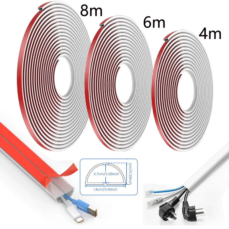 Wandkabelversteckung, 4/6/8 m, selbstklebende Kabelabdeckungen, Drahtabdeckung, Wandmontage, TV-Kabel, Raceway, flexibler PVC-Kabel-Concealer für Zuhause