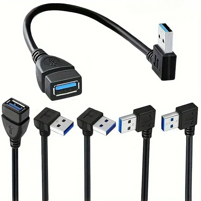 Rechtwinkliges USB 3.0-Verlängerungskabel für Hochgeschwindigkeitsdaten und schnelles Laden 90 °   Adapter für PC/Laptop/Telefon, Multi-Port Tech-Zubehör