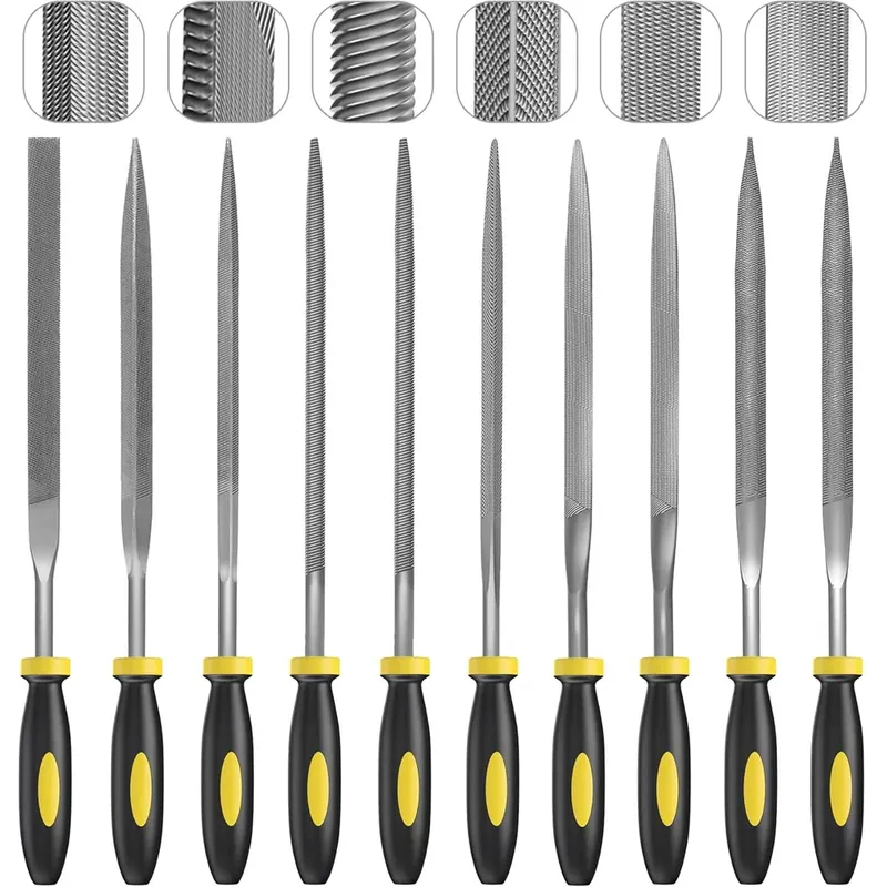 Nadelfeilen-Set, 5/10 Stück, Feilen-Set aus Kohlenstoffstahl, rutschfester Griff, Handmetall-Werkzeuge für Holz, Kunststoff, Modell, Schmuck und Heimwerker