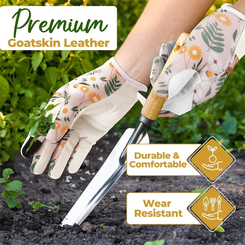 Dornensichere Gartenarbeitshandschuhe, atmungsaktive Lederhandschuhe, durchstichfest, zum Graben, zum Pflanzen von Blumen, zum Beschneiden