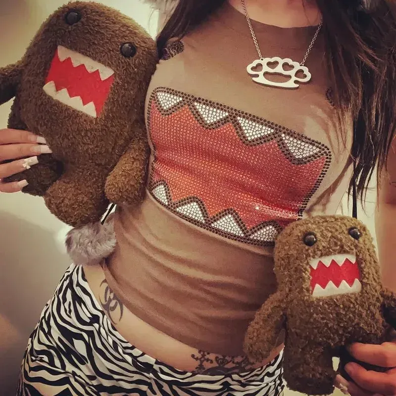 Sommer neue frauen Y2K Mädchen Retro Hot Fix Strass Anwendung Rundhals Top T-shirt Lustige Vintage Tama Jun Top