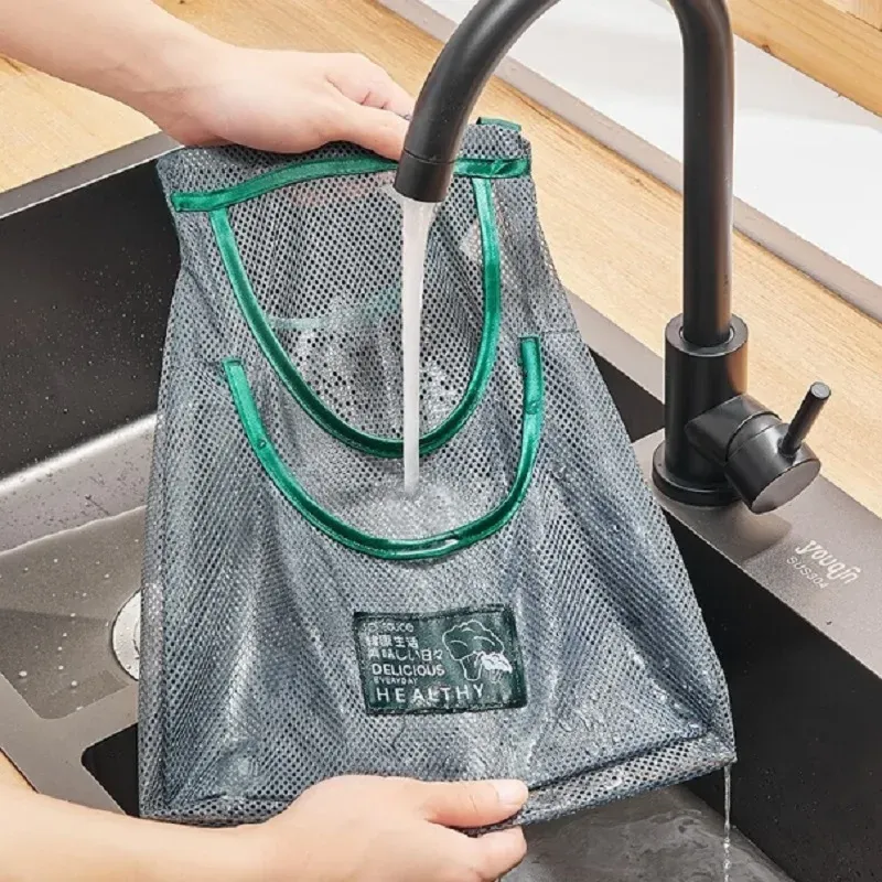 Wiederverwendbare Aufbewahrungsbeutel für die Küche, zum Aufhängen, Netzbeutel für Zuhause, Obst und Gemüse, Aufbewahrungsnetztasche für Ingwer, Knoblauch, Kartoffeln, Zwiebeln - 3.79 EUR