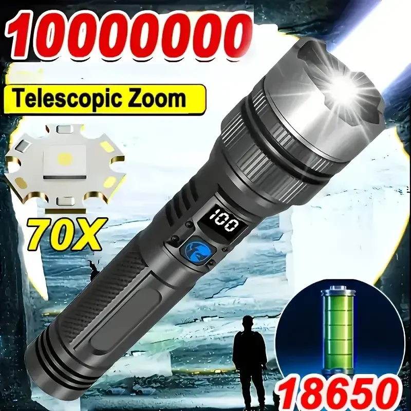 Ultrahelle LED-Taschenlampe, tragbare taktische Zoom-Licht-Taschenlampe, wiederaufladbare Notfalllaterne für Camping, Wandern und Notfall