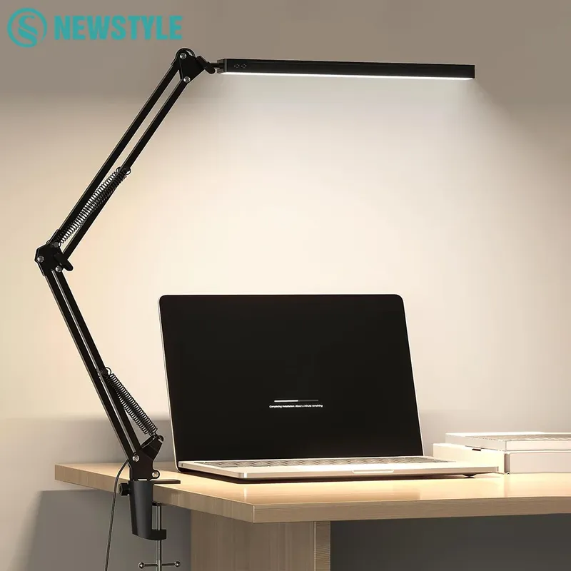 LED-Klapp-Einzelkopf-Schreibtischlampe aus Metall, augenschonend, 3 Farben, einstellbar, 10 Helligkeitsstufen, flexibler rotierender Lampenkopf für Zuhause