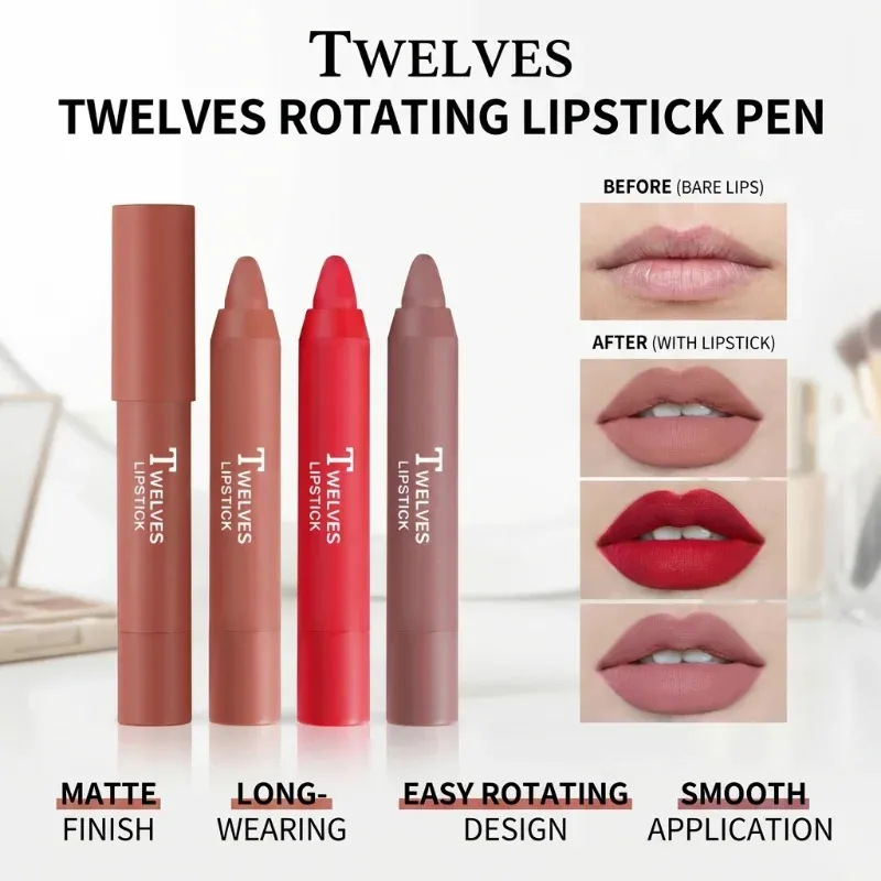12 Farben Samt-Matte Lippenstifte Wasserfester Langanhaltender Sexy Roter Lippenstift Nicht Abfärbender Make-up Lippentint-Stift Kosmetik