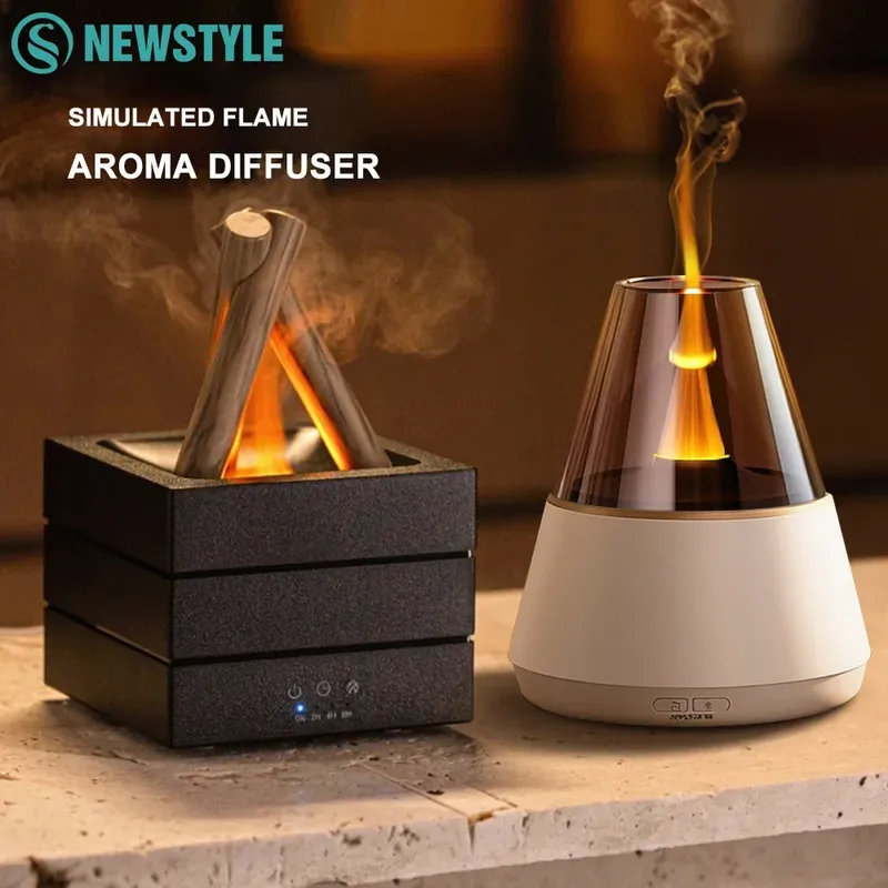 NEWSTYLE Simulierte Flamme Aroma Diffusor Lagerfeuer Luftbefeuchter Ultraschall Kühlen Nebel Maker Fogger LED Ätherisches Öl Lampe Diffusor