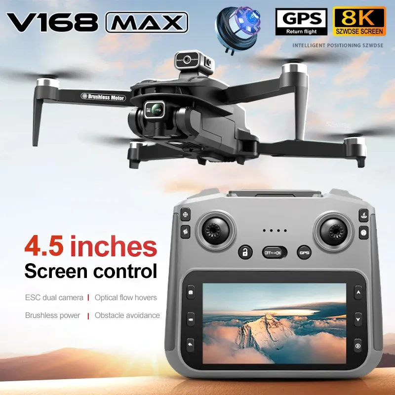 V168 MAX GPS-Drohne, professionelle 8K-Kamera-Antenne, FPV, bürstenlos, Vermeidung von Hindernissen mit großer Fernbedienung, zusammenklappbare Drohnen