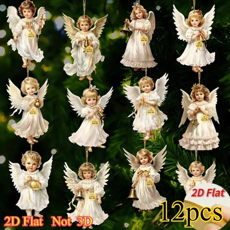 12 Stück Vintage-Weihnachtsengel-Holzanhänger, hängende Ornamente aus künstlichem Holz, perfekt für die Weihnachtsdekoration zu Hause und im Freien