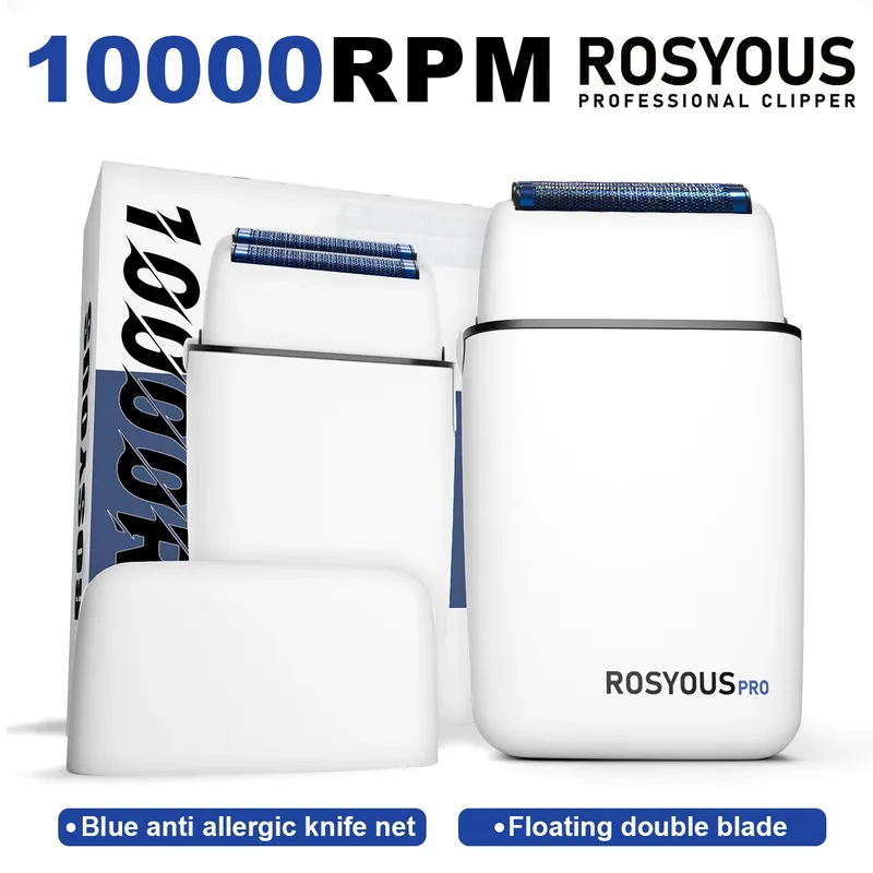 ROSYOUS RS620 Herren-Rasiermaschine, 10.000 U/min, Doppelfolie, blau, hypoallergenes Messer, Netz, elektrischer Bartschneider, Friseursalon