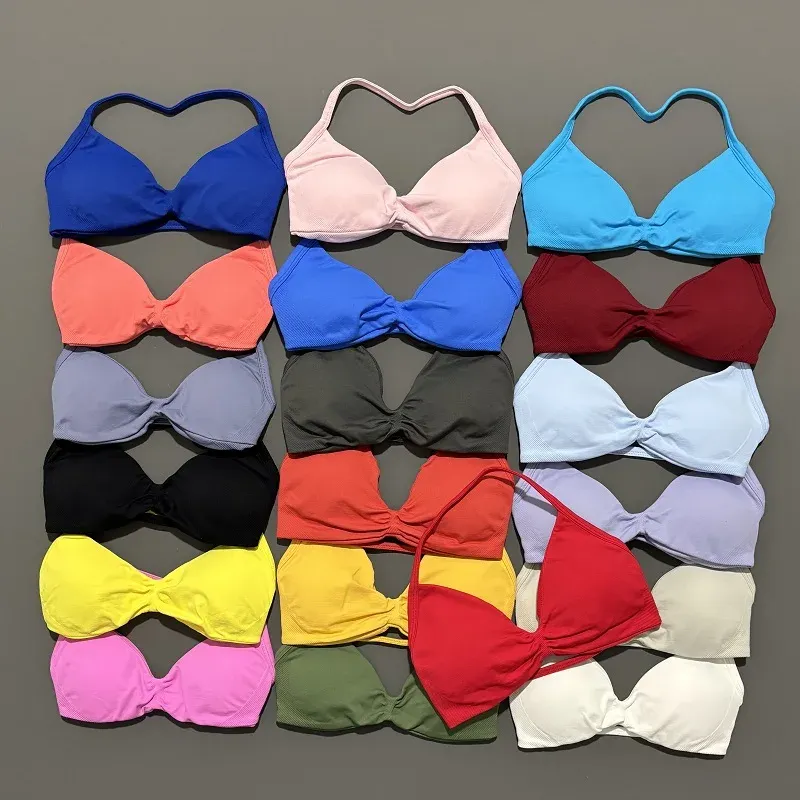 Sport-BH mit Riemchen, rückenfrei, Yoga-Gymnastik-BH, Scrunch, Push-up, abnehmbare Körbchen, Damen-Trainingskleidung, Fitnessstudio, Top, Neckholder, Sport-BHs