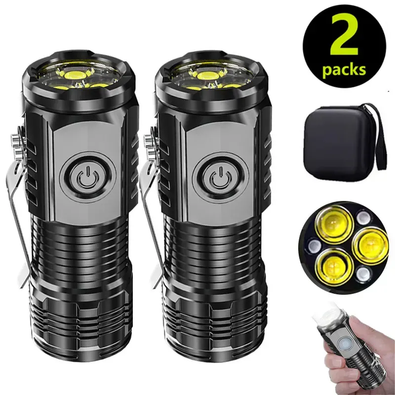 Mini-3LED-Taschenlampe mit Stiftclip, Nachtwandern, tragbare Helligkeit, wiederaufladbare wasserdichte Notfallscheinwerfer-Außentaschenlampe