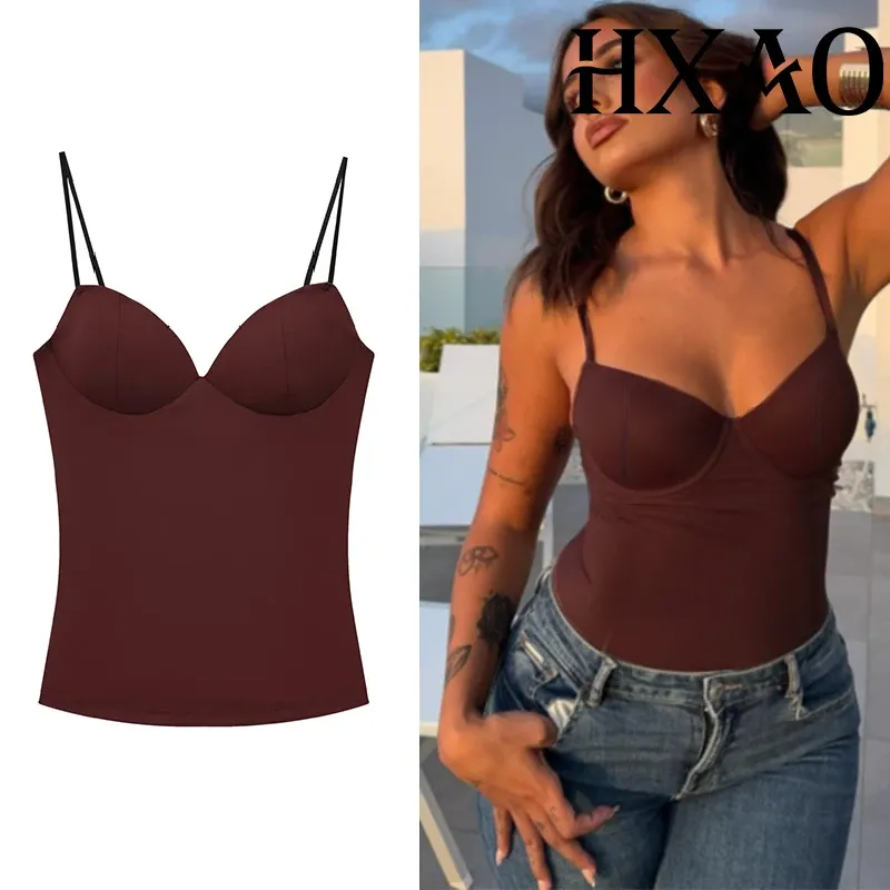 HXAO Ärmellose Crop Tops Für Frau Korsett Leibchen Braun Top Frauen Bodycon Backless Sexy Tops Mit Trägern Bustier Tank Tops