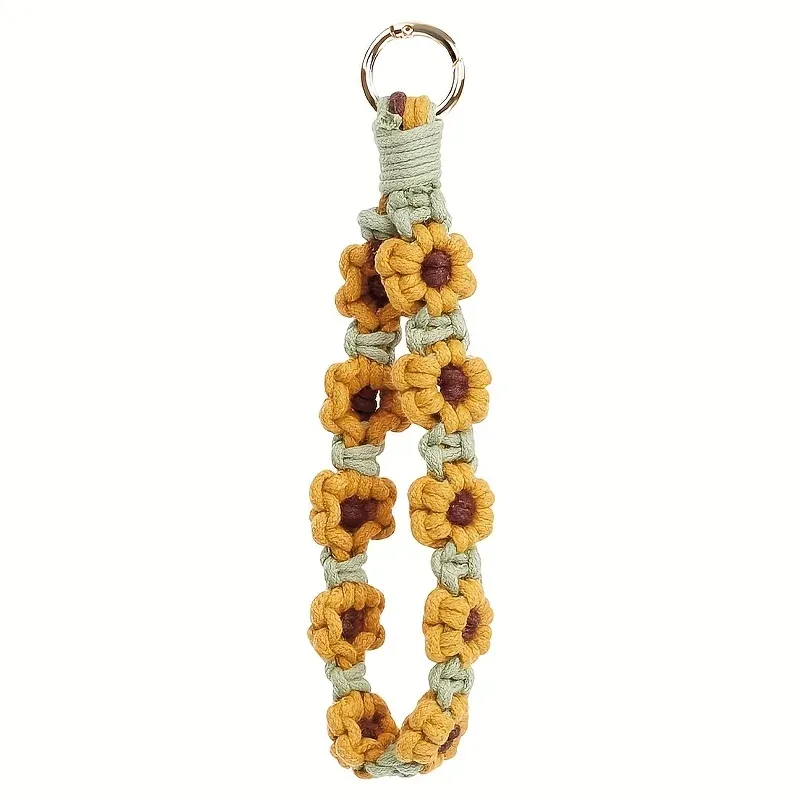 Handgefertigtes Boho-Makramee-Schlüsselanhänger-Armband – exquisites gehäkeltes Blumenmuster, perfekt für Schlüssel oder Telefon-Lanyard, dekoratives Armband