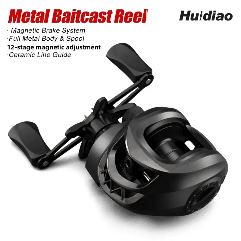 Huidiao Low-Profile-Baitcasting-Rolle, Ganzmetallgehäuse und Spule, 22 Pfund, leistungsstarker Zugkraft, 7,2:1 Hochgeschwindigkeitsverhältnis, magnetische Bremse für Barsch, Hecht