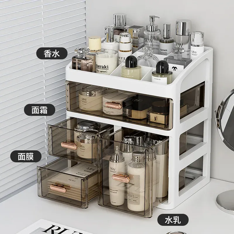 Desktop-Aufbewahrungsbox mit großer Kapazität, Make-up-Tisch, Hautpflege-Organizer, mehrschichtige Schubladen-Aufbewahrungsbox für Studenten