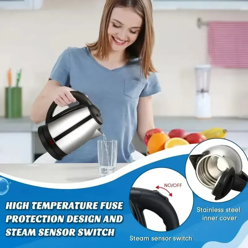 Hochwertiger 2L Warmwasserkocher Edelstahl Elektrische Teekanne Wasserkocher Kaffee Getränkekessel Elektrischer Warmwasserbereiter