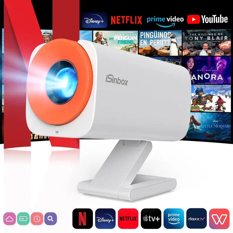 ISinbox V16 Smart Mini Projektor Android13 Native P Unterstützung 1080P Video Strahl Projektor WiFi6 BT5.2 HDMI Tragbare Outdoor Kino