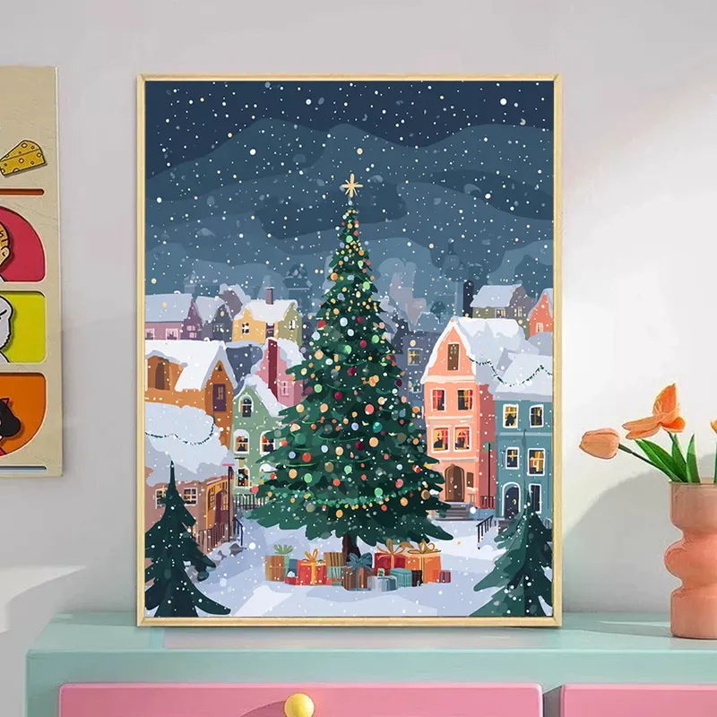 SDOYUNO Malerei, Malen nach Zahlen, Tiere, Weihnachtsbaum, Weihnachtstag, Atmosphäre, digitales Ölgemälde, handgemalte Raumdekoration