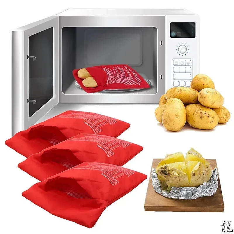 Mikrowellen-Kartoffelbeutel, wiederverwendbar, Express-Mikrowellen-Kartoffelkocher, Beutel für gebackenes Kartoffelkocher, perfekte Kartoffeln, 4 Minuten, rot gebackener Beutel