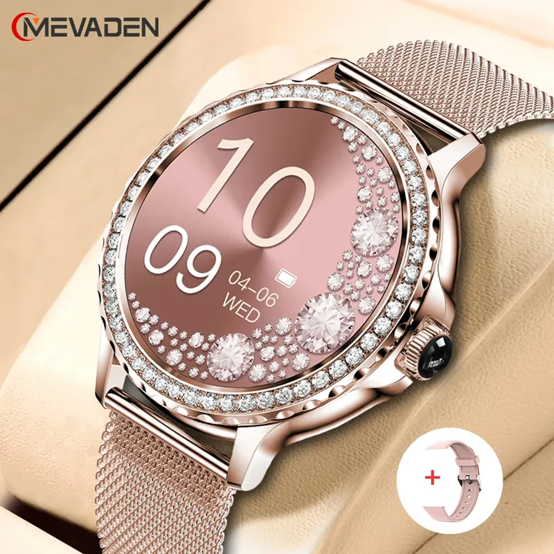 MEVADEN Rose Gold Smart Watch Bluetooth Anruf Lady 100+ Sportmodus Fitness Gesundheitsmonitor Frauen Smartwatch für IOS Android NX19