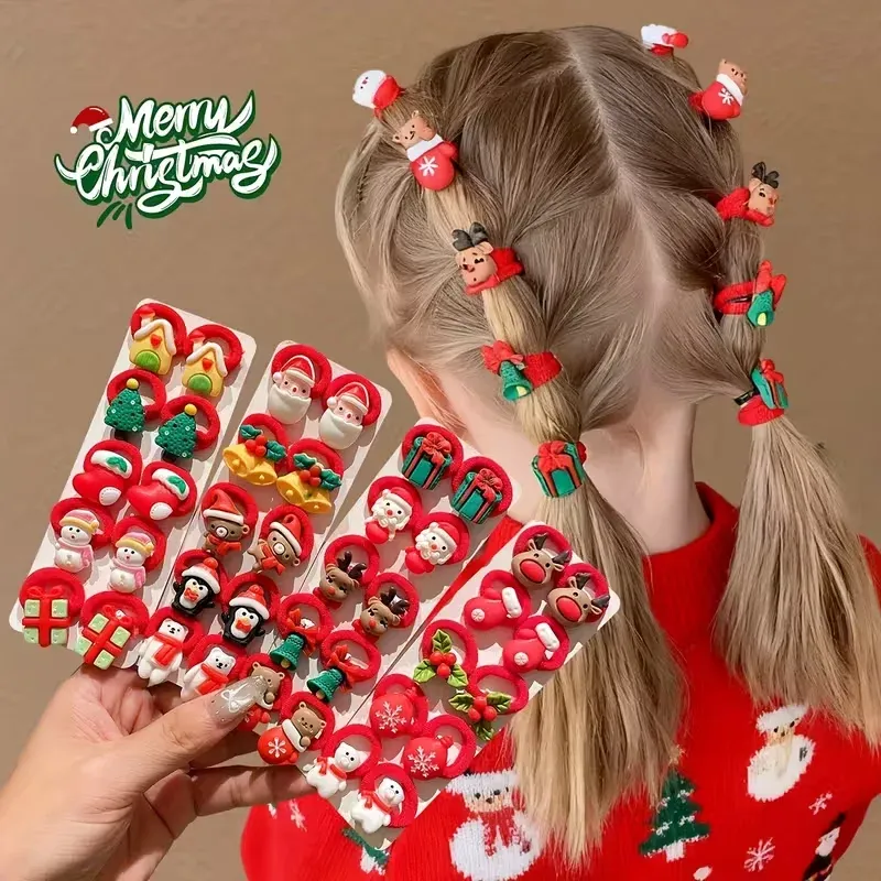 10 Teile/satz Kinder Mädchen Weihnachten Haargummis Niedlichen Weihnachtsmann & Rentier Design Festliche Haarschmuck Urlaub Partys Dekorationen