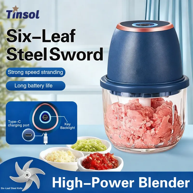 TINSOL 350ML Lebensmittelzerkleinerer Elektrischer Fleischwolf Knoblauchstampfer USB Multifunktionsschneider Mixer Küche Küchenmaschine