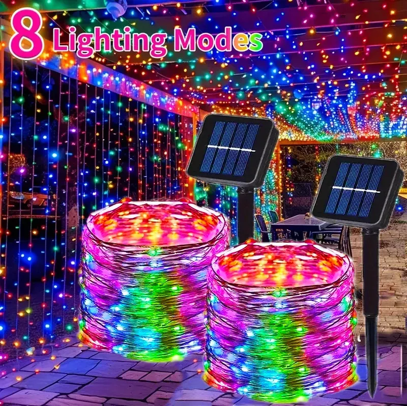 Solarstrom-Lichterkette für den Außenbereich, LED-Solar-Lichterkette, wasserdicht, mit 8 Modi für Gärten, Bäume, Partys, Hochzeiten, Weihnachten