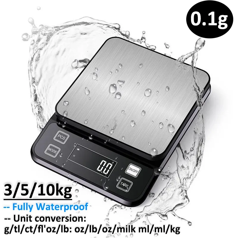 3/5/10 kg 0,1 g Digitale Elektronische Küchenwaage LCD-Display Vollständig wasserdichter Edelstahl Messen Wiegen Backwerkzeug