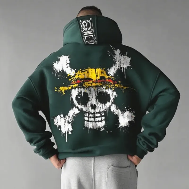 Unisex Übergroßes Einteiliges Kapuzenpullover Männer Frauen Totenkopf-Druck Streetwear Casual Pullover Pullover Mode Frühling Herbst Neu